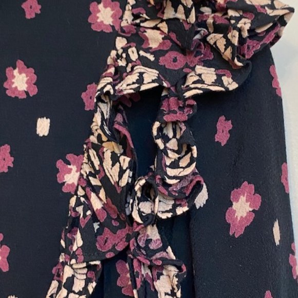 Free People Calico Skies Ruffle Button Down Midi Dress Floral Black/Purple XS - Picture 6 of 16